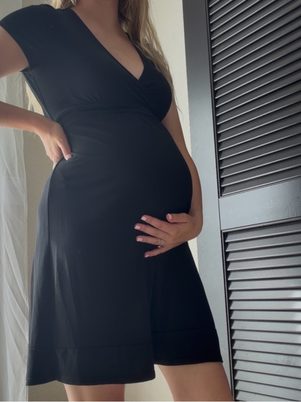 Black Maternity Wrap-Style Dress - Classic Nursing Friendly Dress